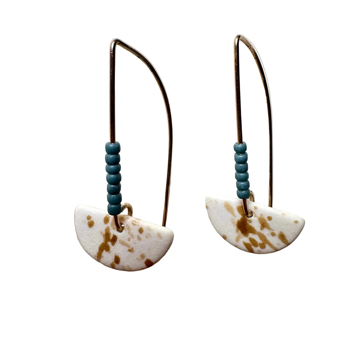 Beaded half-moon dangle earring- copper blue