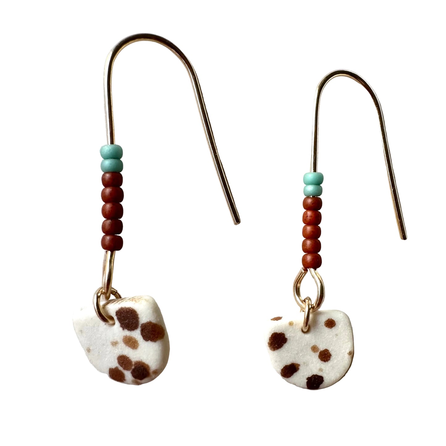 Beaded mini half-moon dangle earring- aqua rust