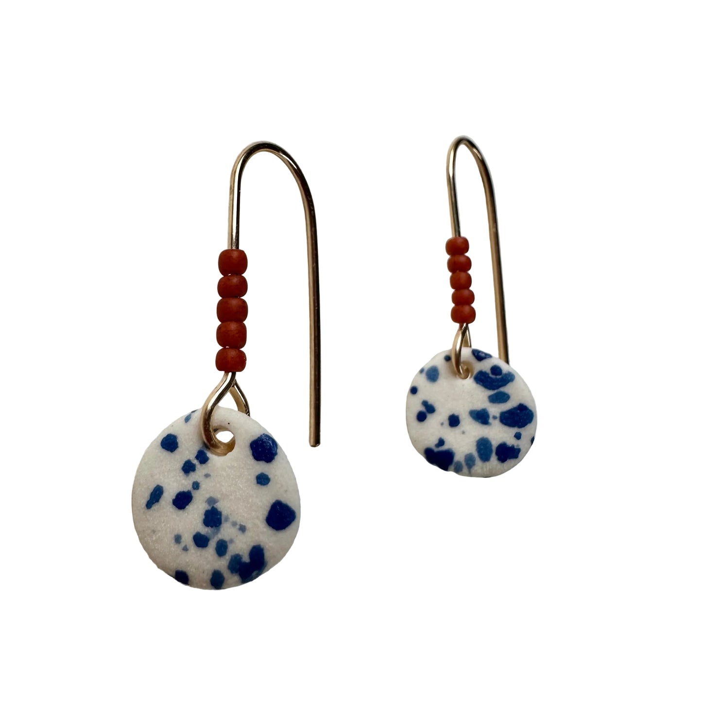 Beaded flicker full moon dangle earring- azul & rust
