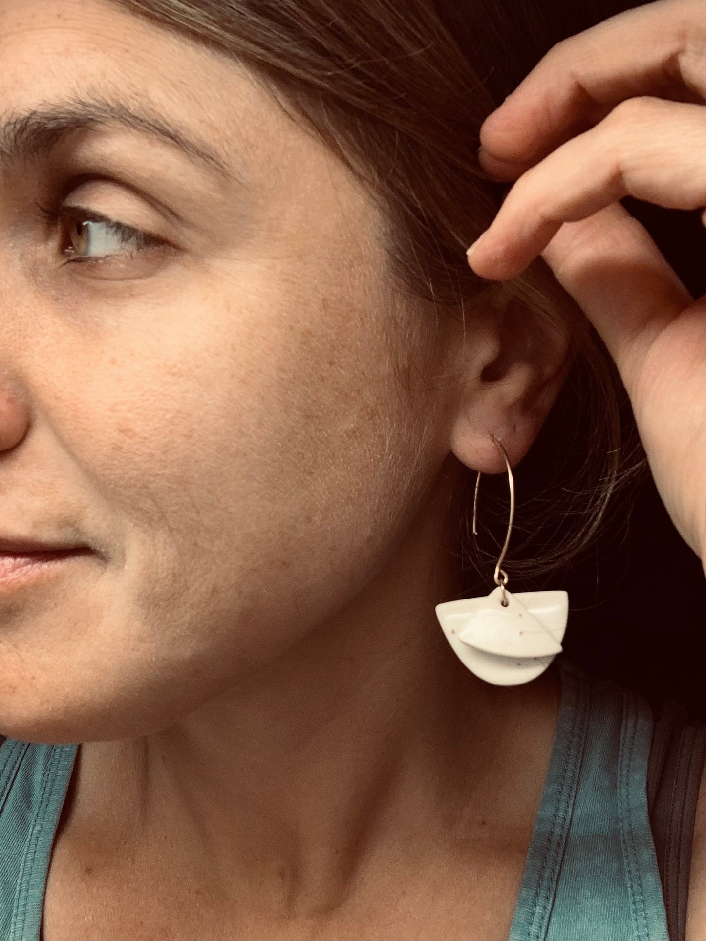 stacked geo pendant earring