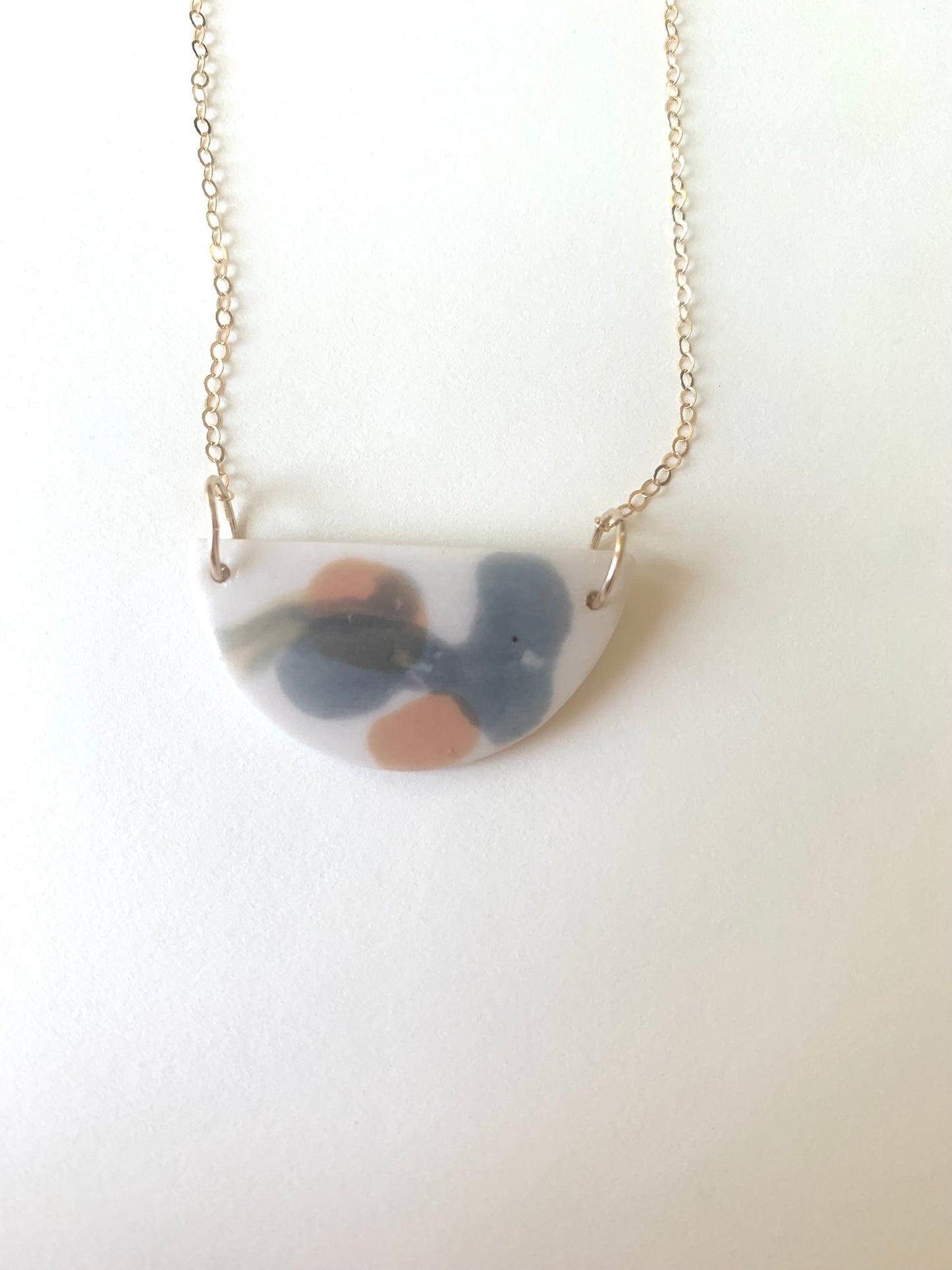 half moon peach grey droplet necklace