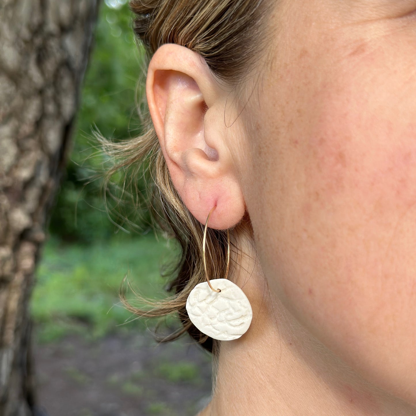 Coral petal hoop earring