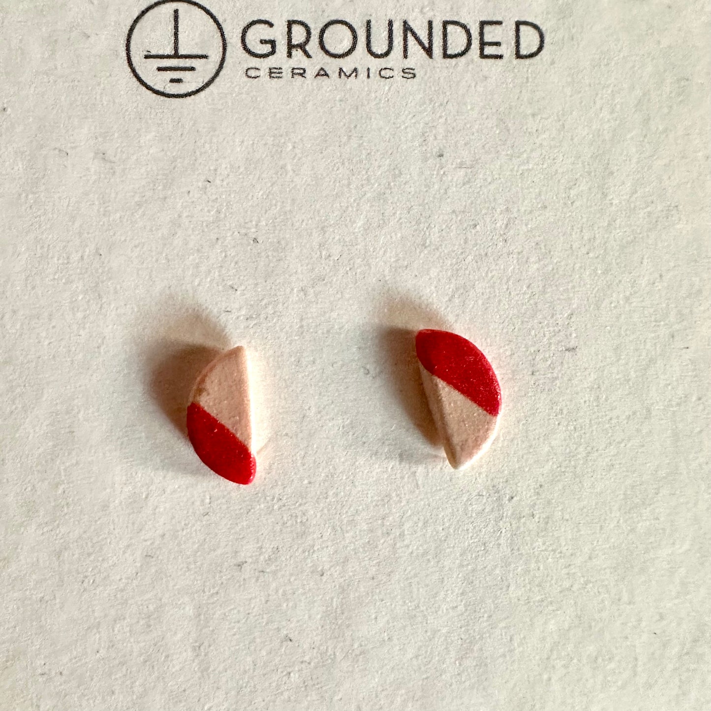 Red hot half-moon stud earring