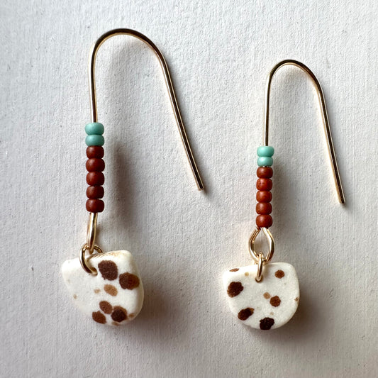 Beaded mini half-moon dangle earring- aqua rust