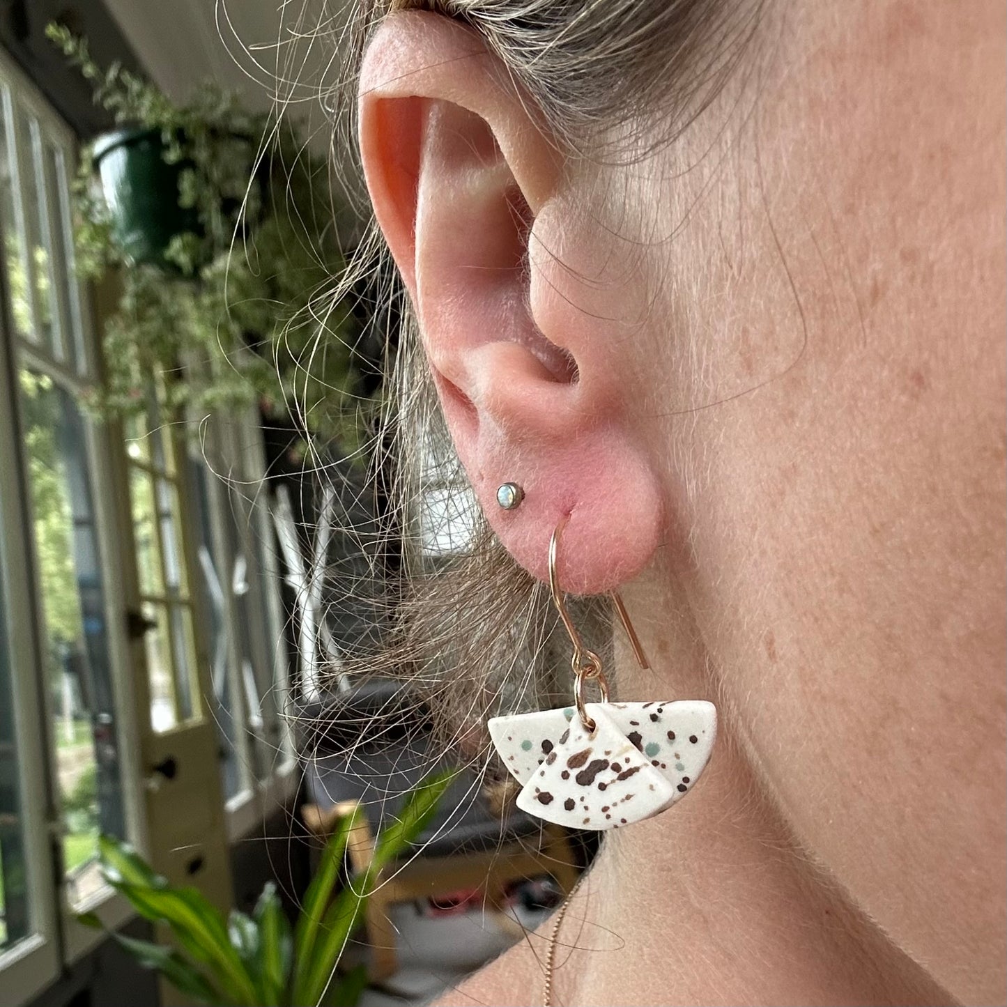 Layered moons flicker dangle earring- cocoa rust