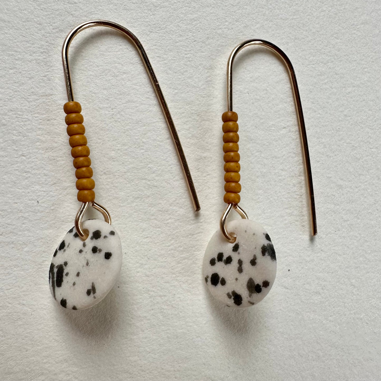 Beaded flicker full moon  dangle earring- mustard & black