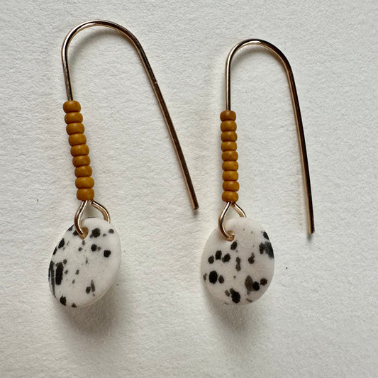 Beaded flicker full moon  dangle earring- mustard & black