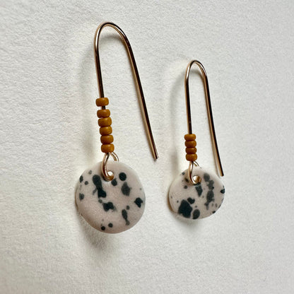 Beaded flicker full moon  dangle earring- mustard & steel blue
