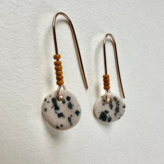 Beaded flicker full moon  dangle earring- mustard & steel blue