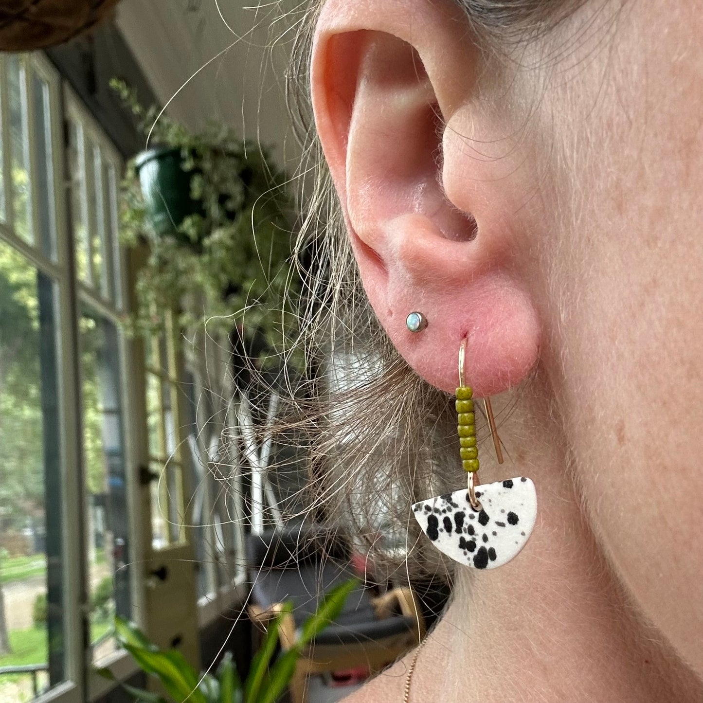 Beaded flicker half-moon  dangle earring- avo black