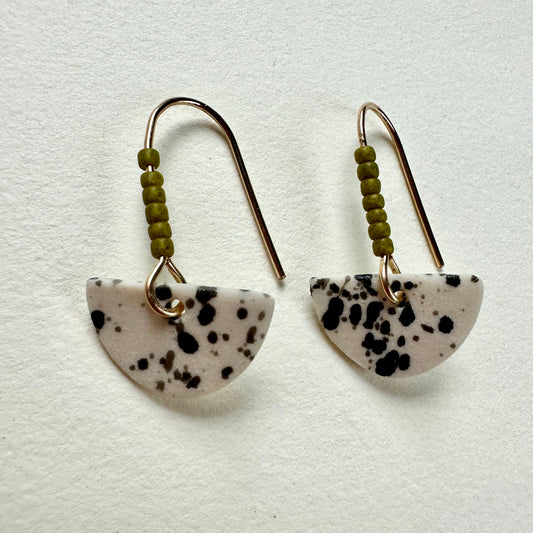 Beaded flicker half-moon  dangle earring- avo black