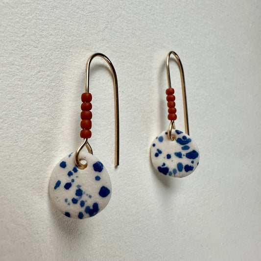 Beaded flicker full moon  dangle earring- azul & rust