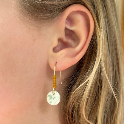 Beaded flicker full moon  dangle earring- aqua mustard