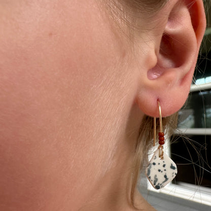 Beaded  flicker dangle earring- steel blue and rust