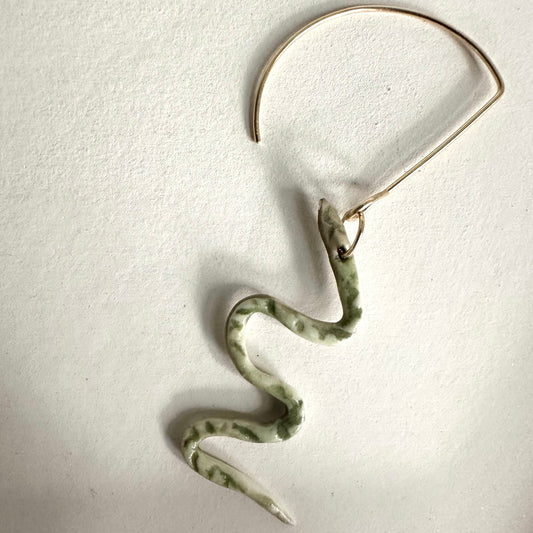 green slithery snake earring