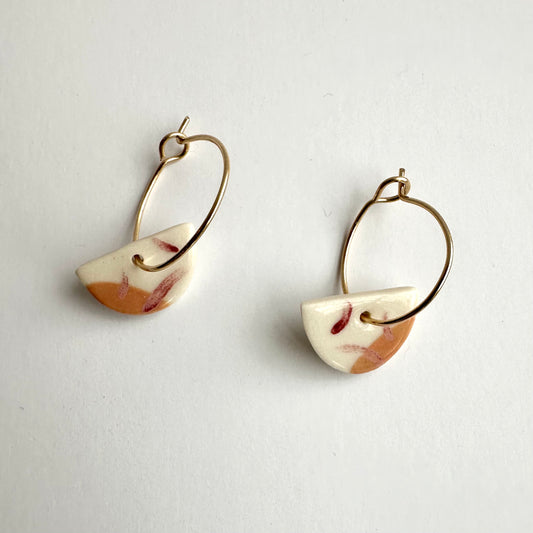 abstract painted half-moon hoop earring