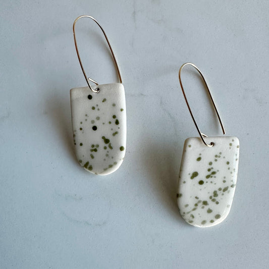 splattered almost oval olive dangle earring