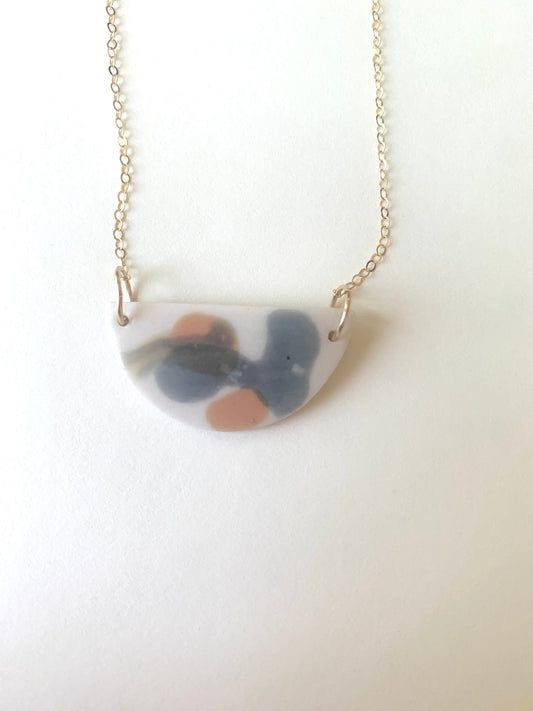 half moon peach grey droplet necklace