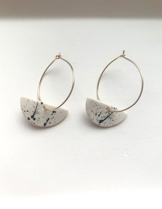 half-moon black splatter hoop earring