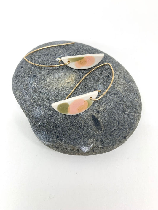 pistachio and peach moon sliver dangle earring